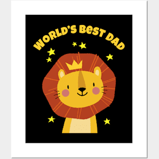 🦁 Cute Smiling Male Lion with Crown, World's Best Dad Posters and Art